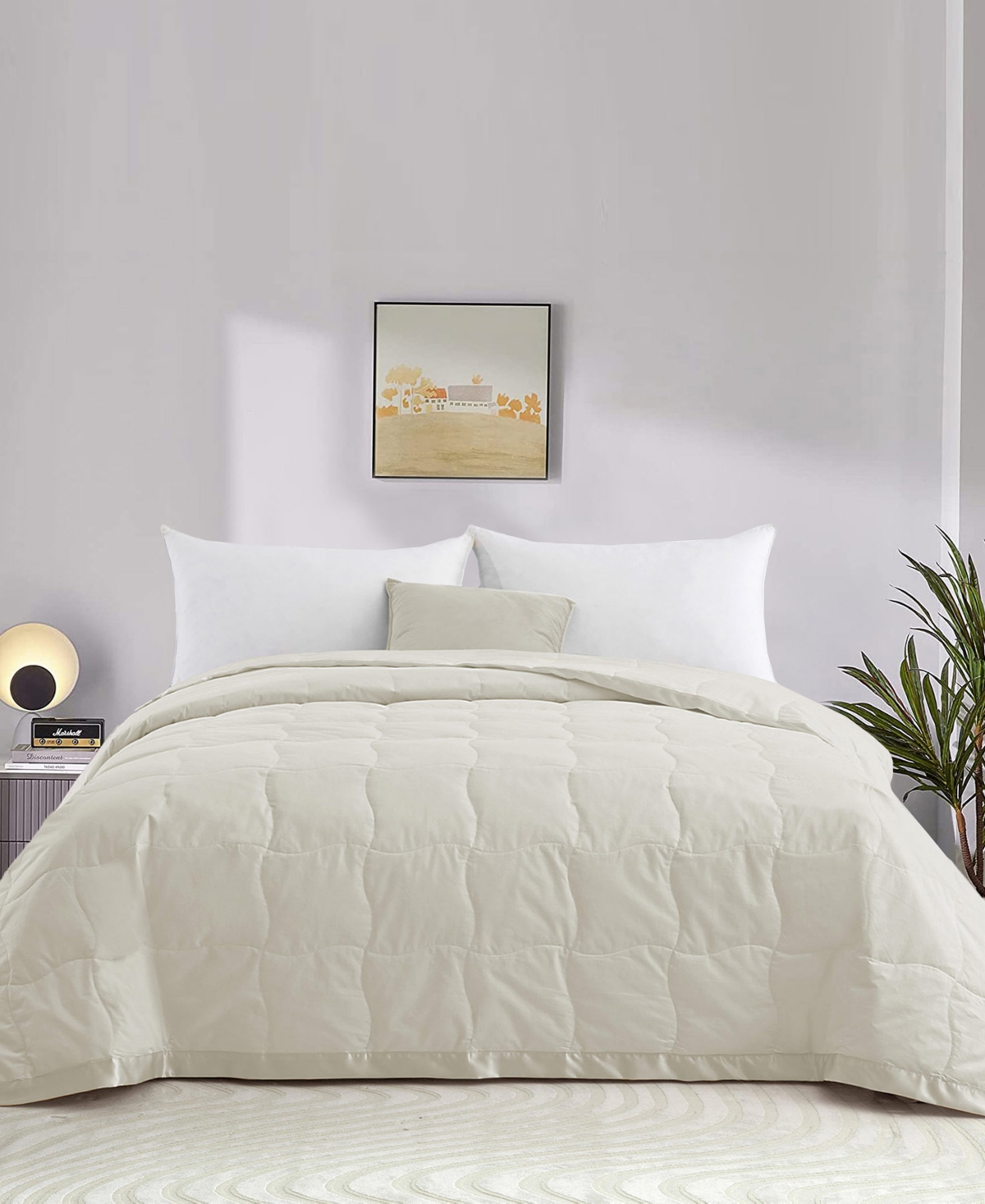 Unikome Oversized Lightweight Satin Trim Feather And Down Blanket, Full/queen In White