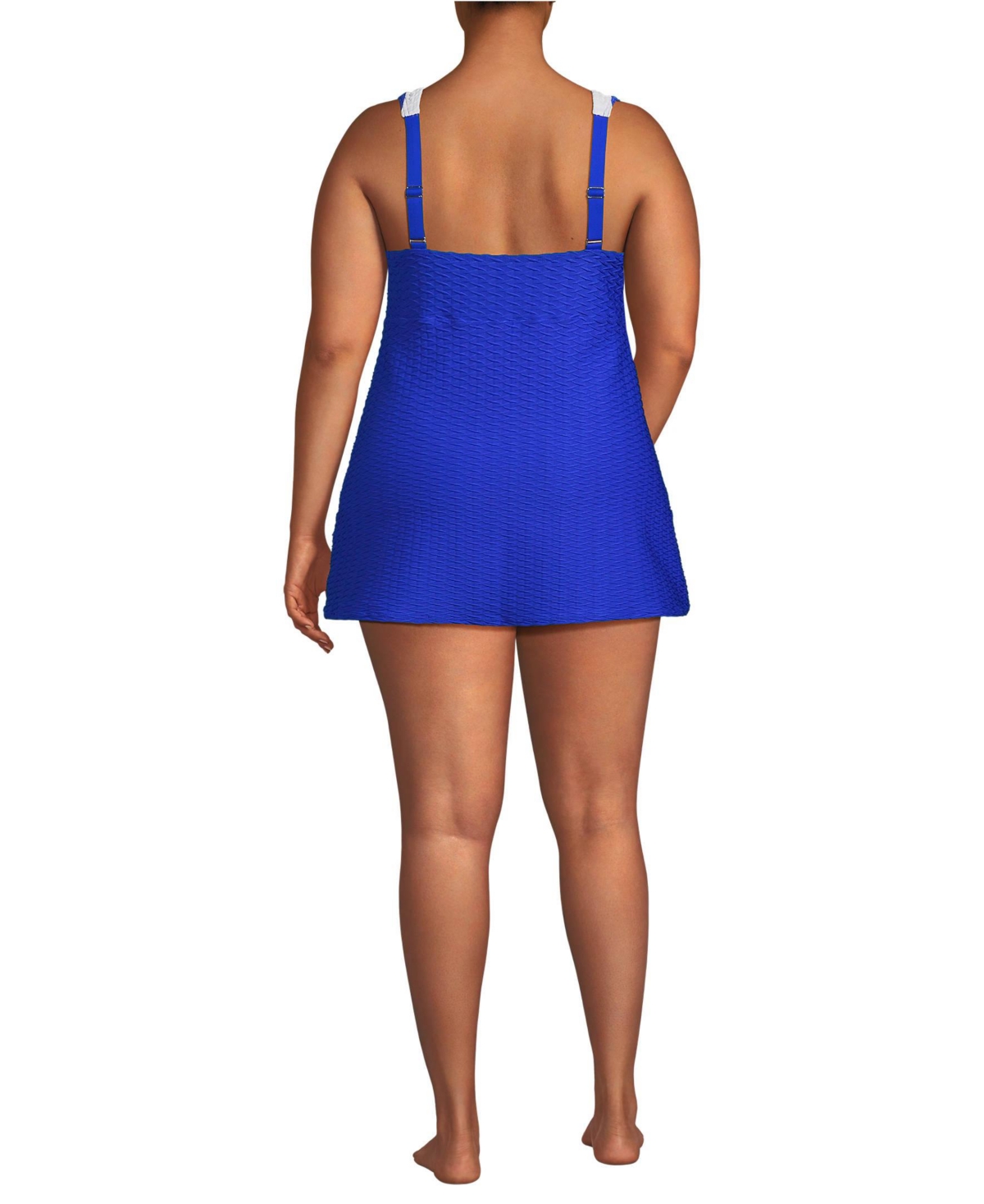 Lands' End Plus Size Texture Square Neck Mini Swim Dress -white