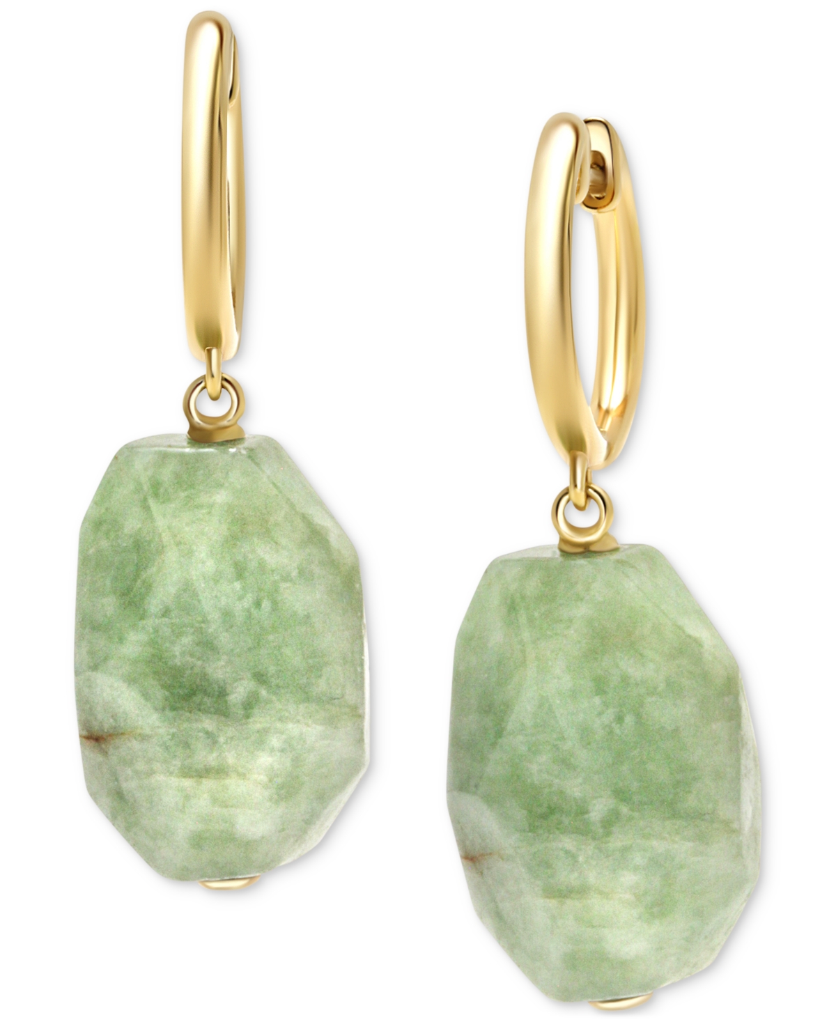 Dyed Green Jade Freeform Dangle Hoop Drop Earrings in 14k Gold-Plated Sterling Silver - Jade