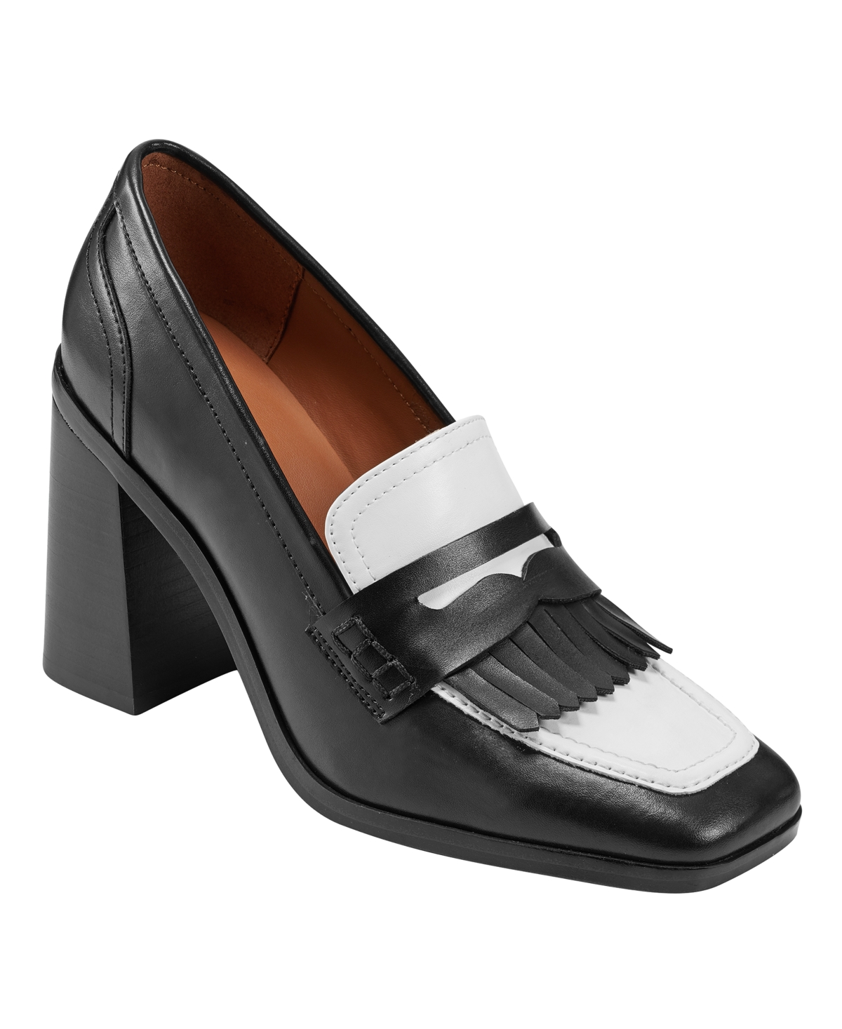 Women's Hamish Block Heel Square Toe Dress Loafers - Black/White