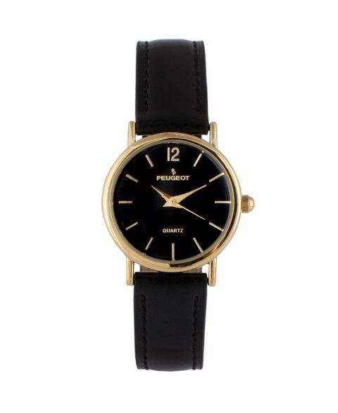 Женские часы Peugeot Classic Easy Read Black Watch with Black Leather Strap, цвет: Чёрный