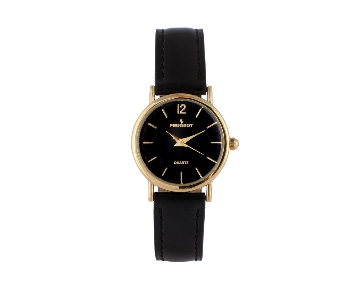 Women's Classic Easy Read Black Watch with Black Leather Strap - Black