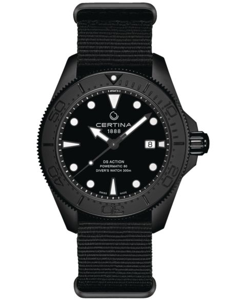 Мужские часы Certina Swiss Automatic DS Action с чёрным нейлоновым ремешком, 43 мм