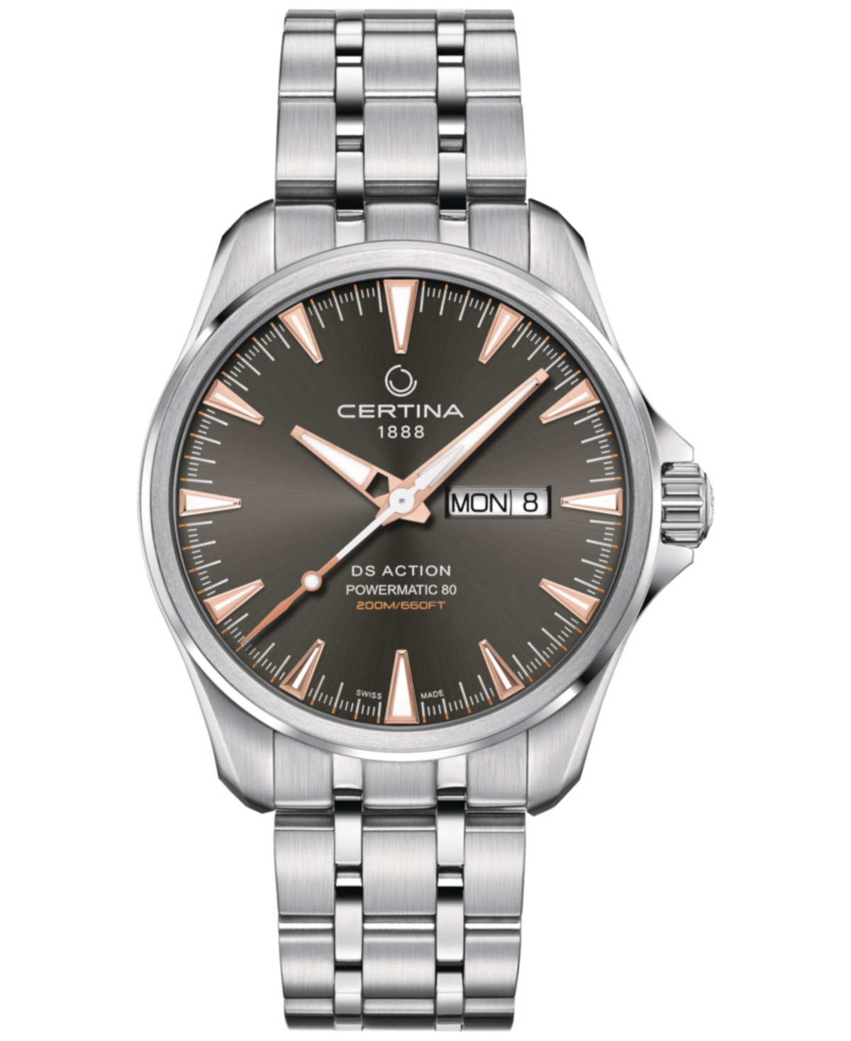 Shop Certina Men's Swiss Automatic Ds Action Day-date Powermatic 80 Stainless Steel Bracelet Watch 41mm In No Color
