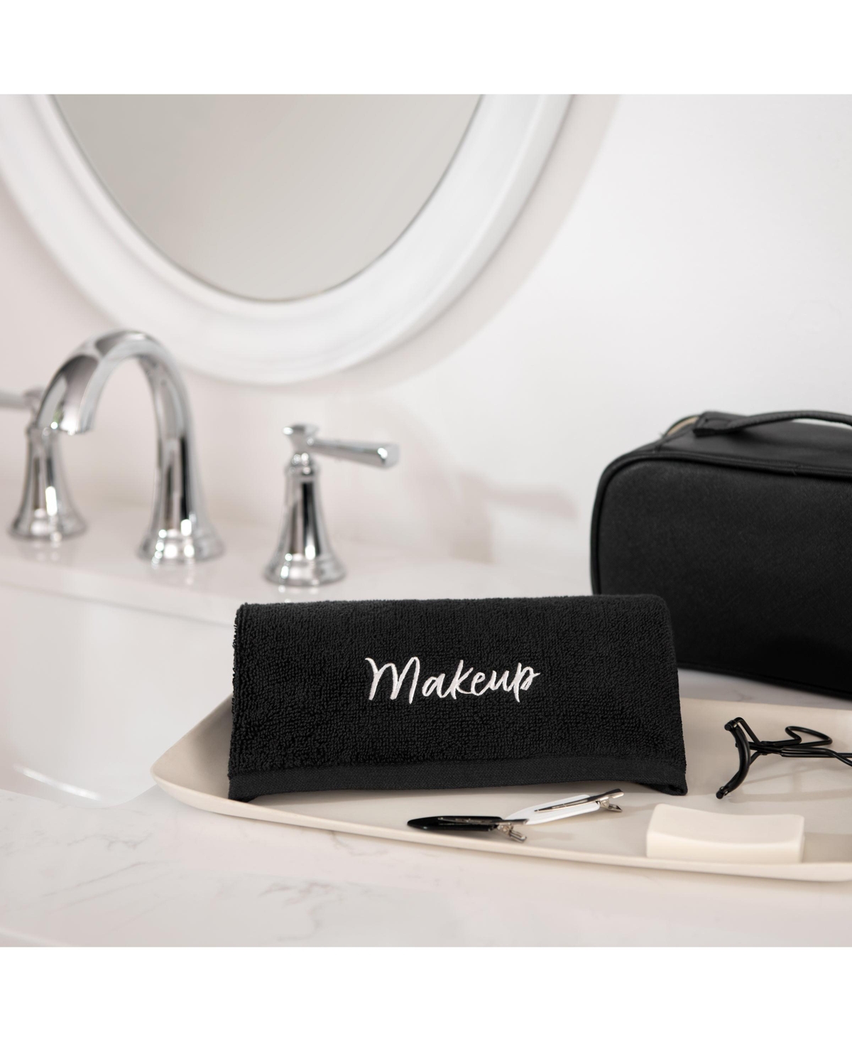 Arkwright Home Host & Home Cotton Makeup Removal Wash Cloth With Embroidery (Pack of 6), 13x13,- Black