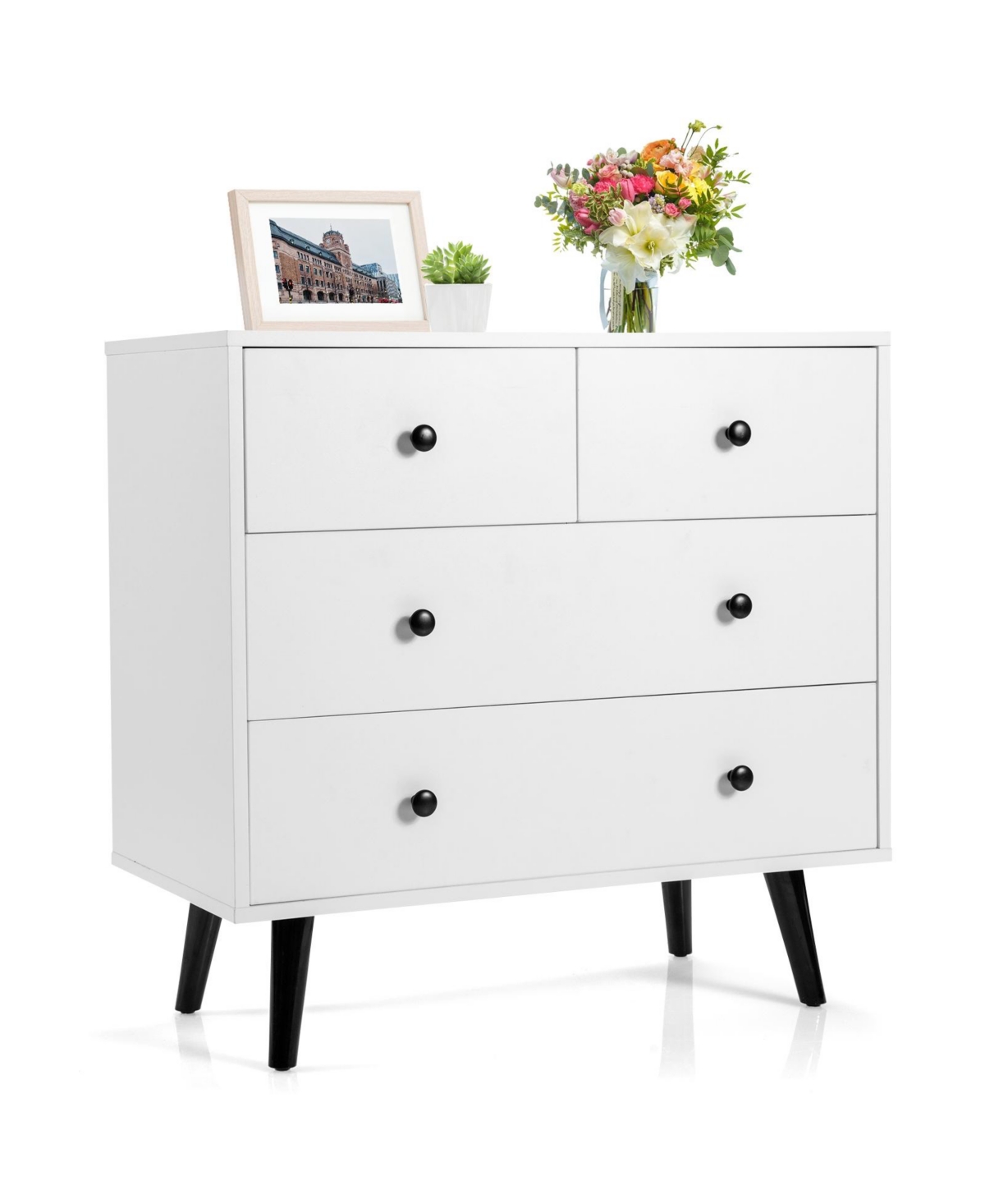 4 Drawers Dresser Chest of Drawers Free Standing Sideboard Cabinet-White - White