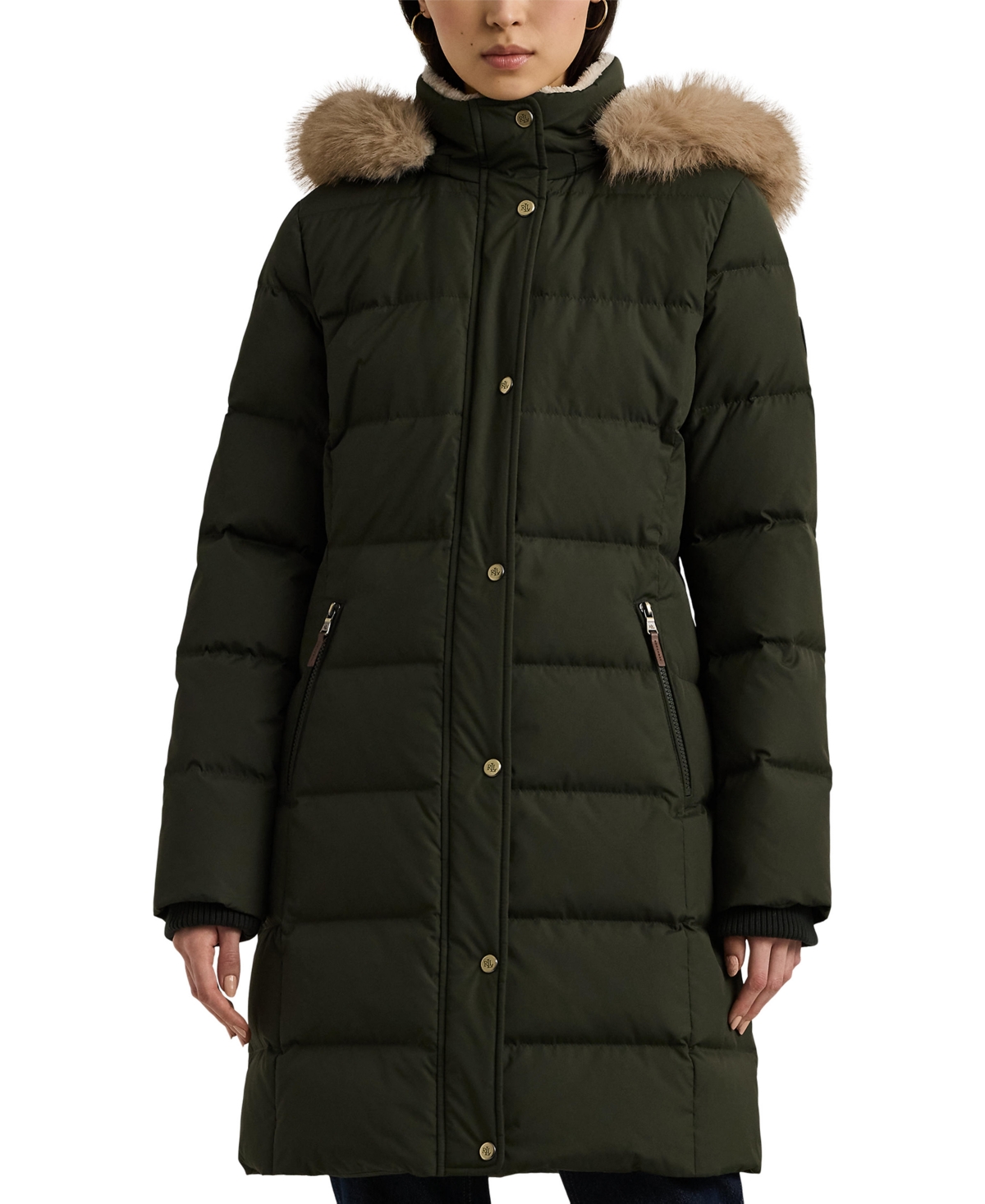 Lauren ralph lauren double breasted belted faux fur trim puffer coat new arrivals