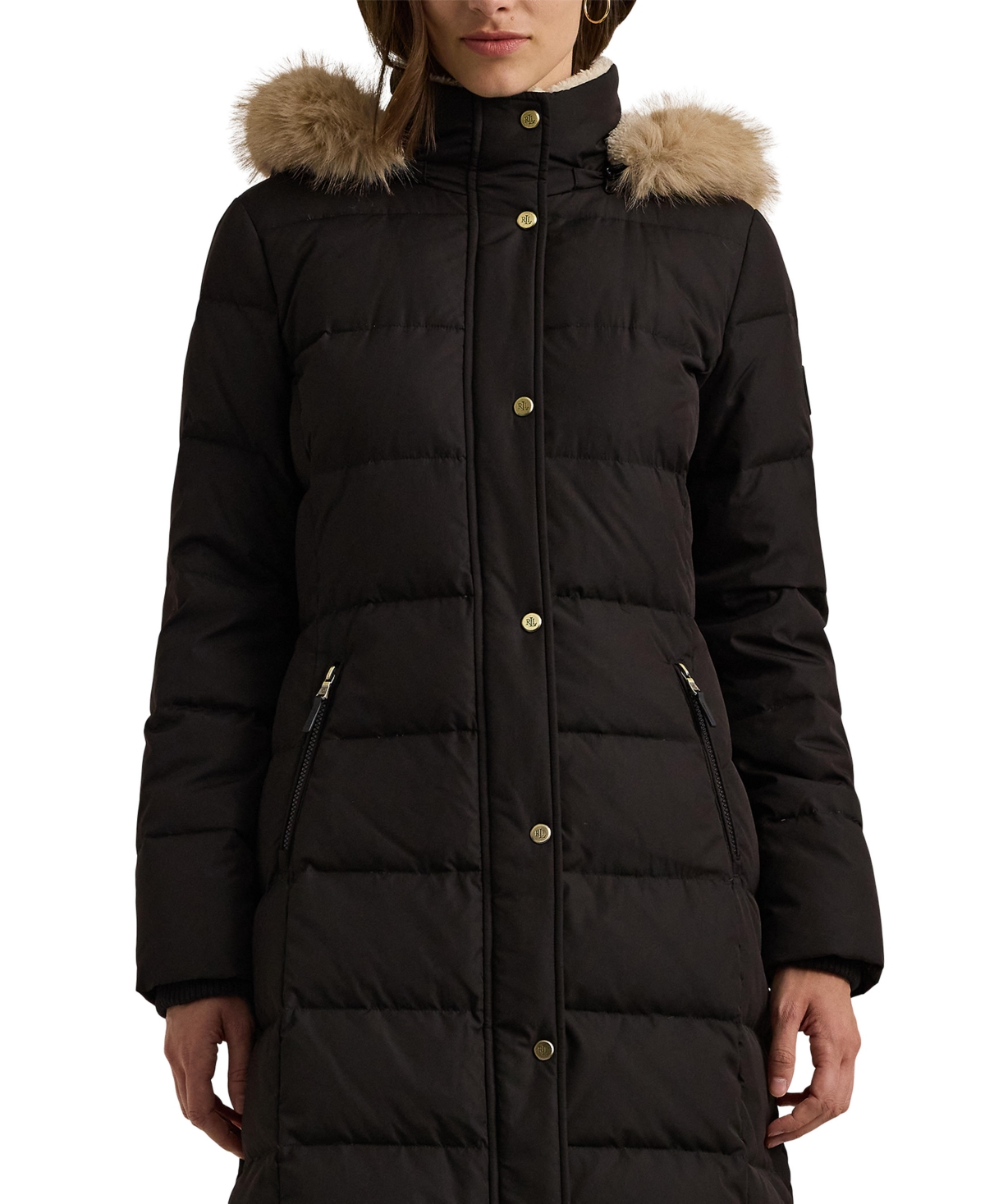 Petite Faux-Fur-Trim Hooded Puffer Coat - Black
