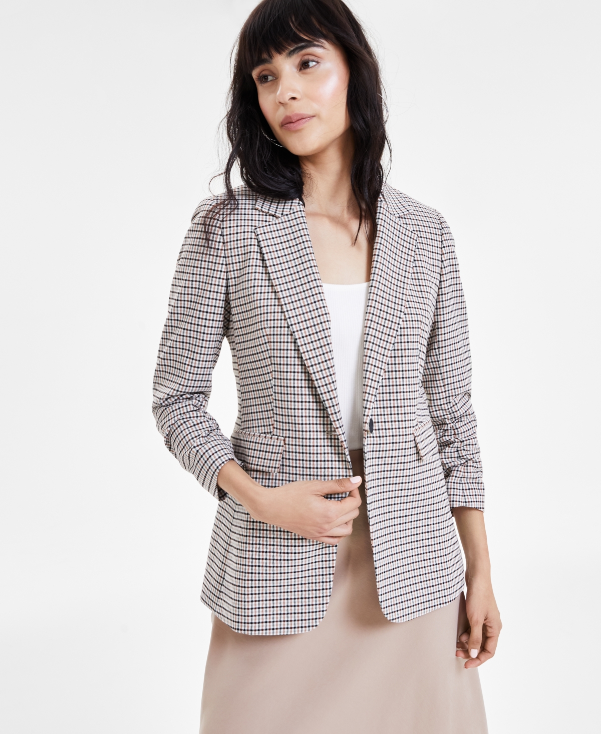 Women's Plaid One-Button Blazer, Created for Macy's - Desert San