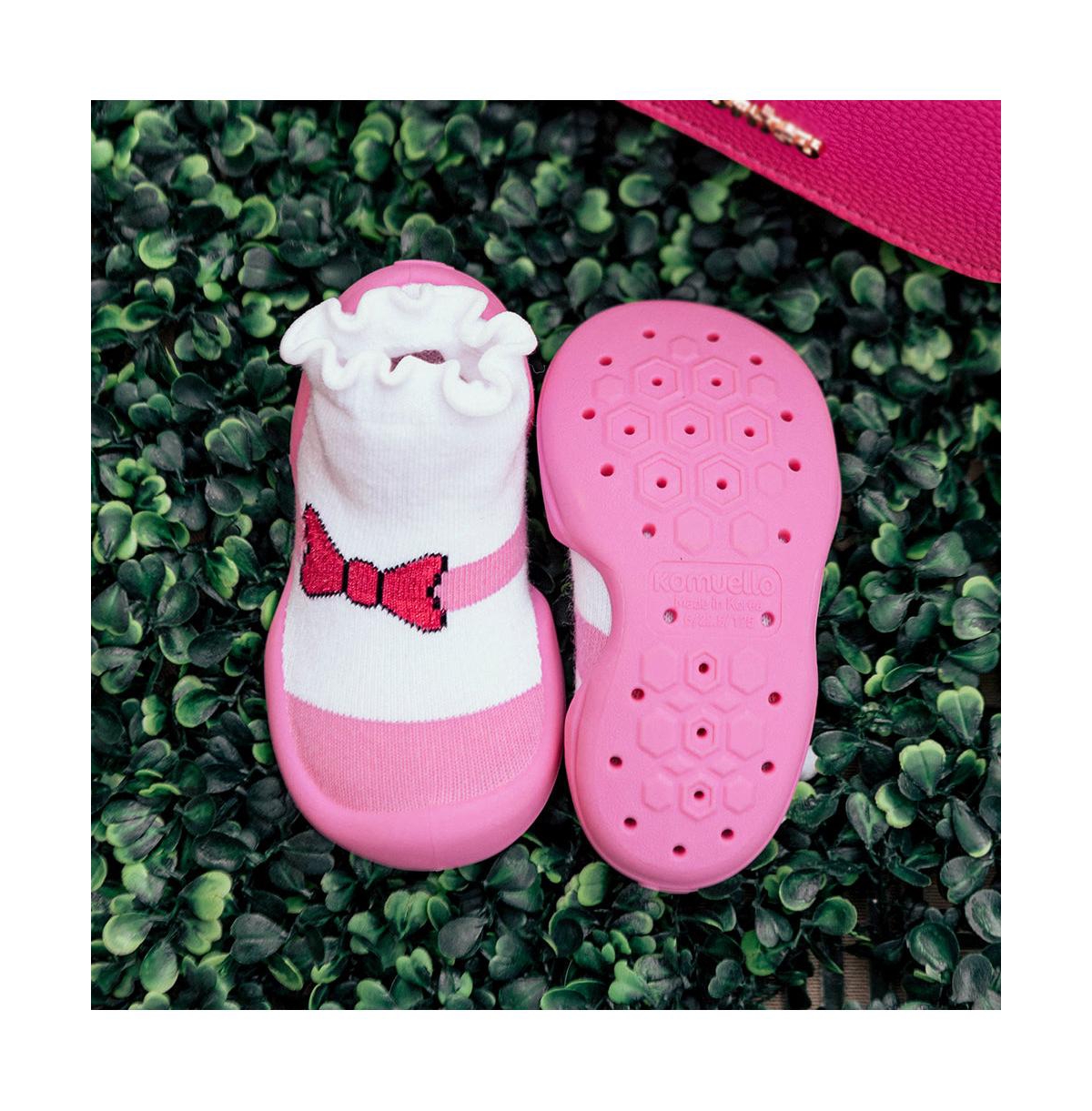 Komuello Infant Girl Breathable Washable Non-Slip Sock Shoes Mary Jane Bow