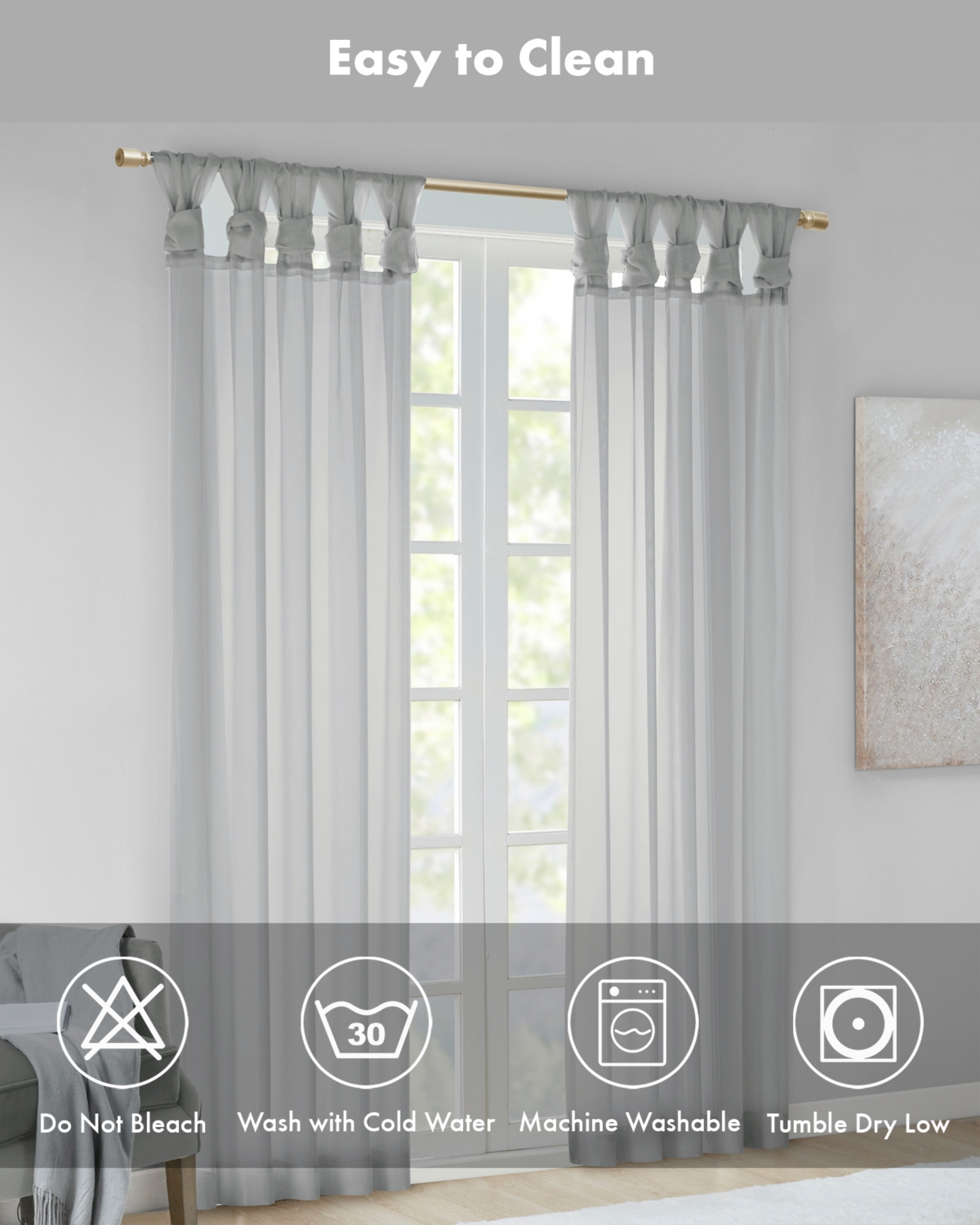Madison Park Ceres Twist Tab Voile Sheer Window Curtain Pair, 50