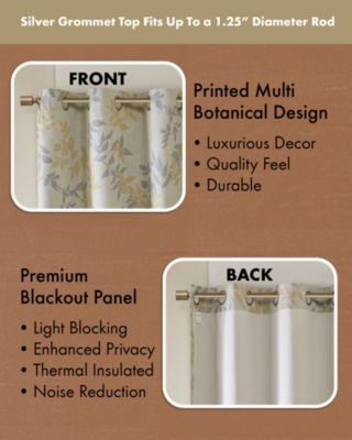 Julie Botanical Blackout Curtain Panel for Bedroom, Grommet Top Single Curtain for Living Room, Width 50 length 95 inches, Yellow Window Panel