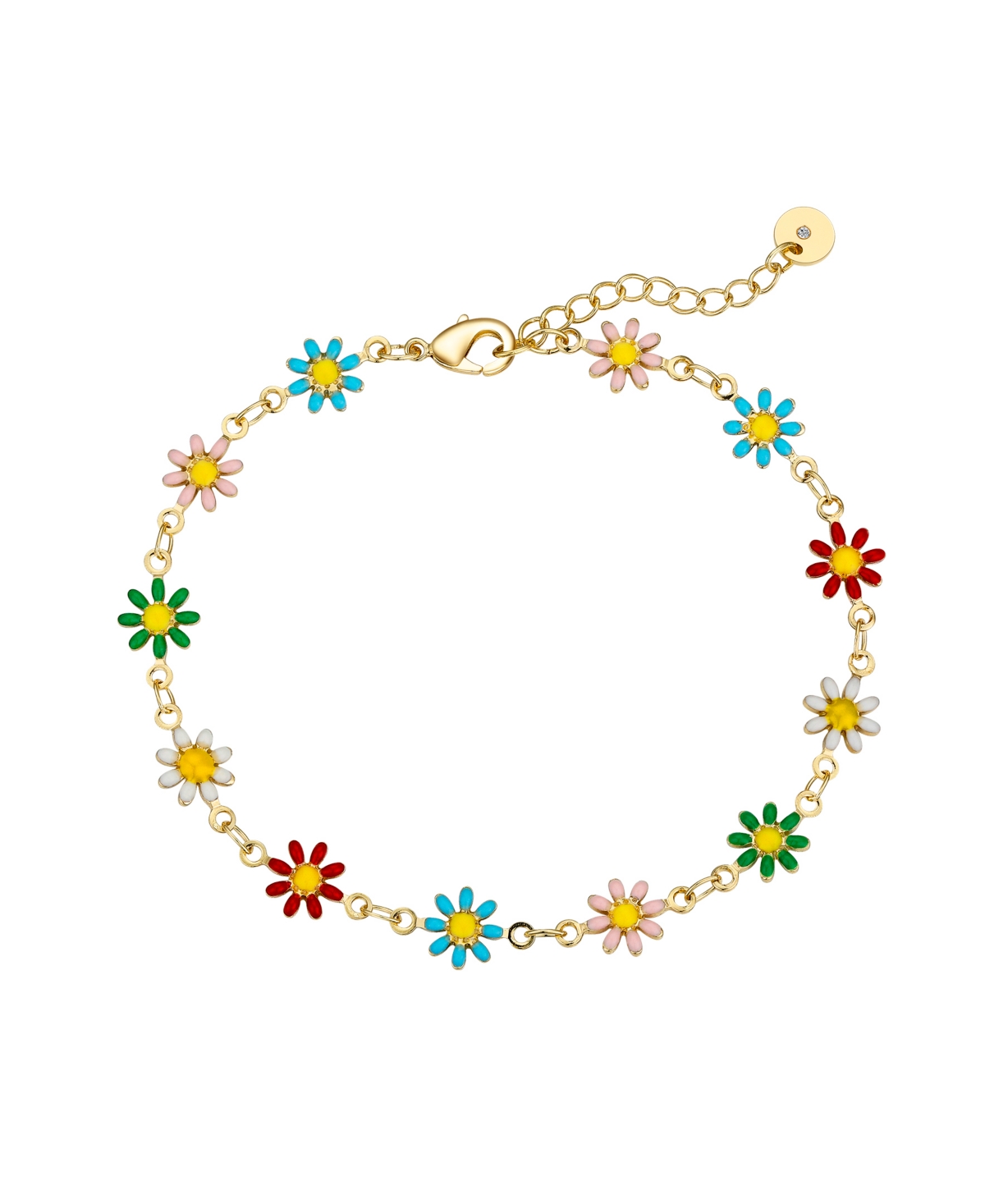 Multi Color Enamel Flower Bracelet - Gold