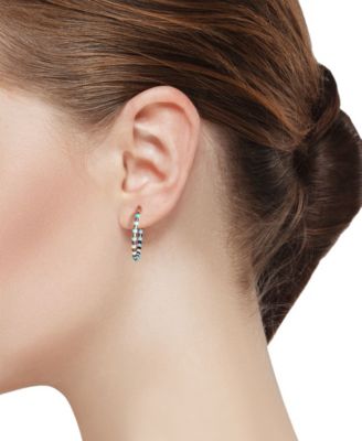 Cubic Zirconia Heart Moon and Multi Blue Beaded Hoop Stud Earring Set