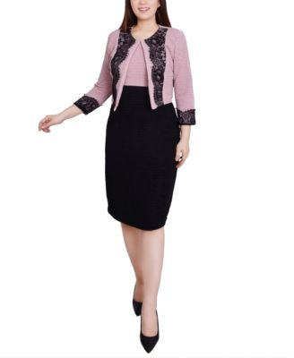 Petite Lace-Detail 2 Piece Textured Knit Dress Set