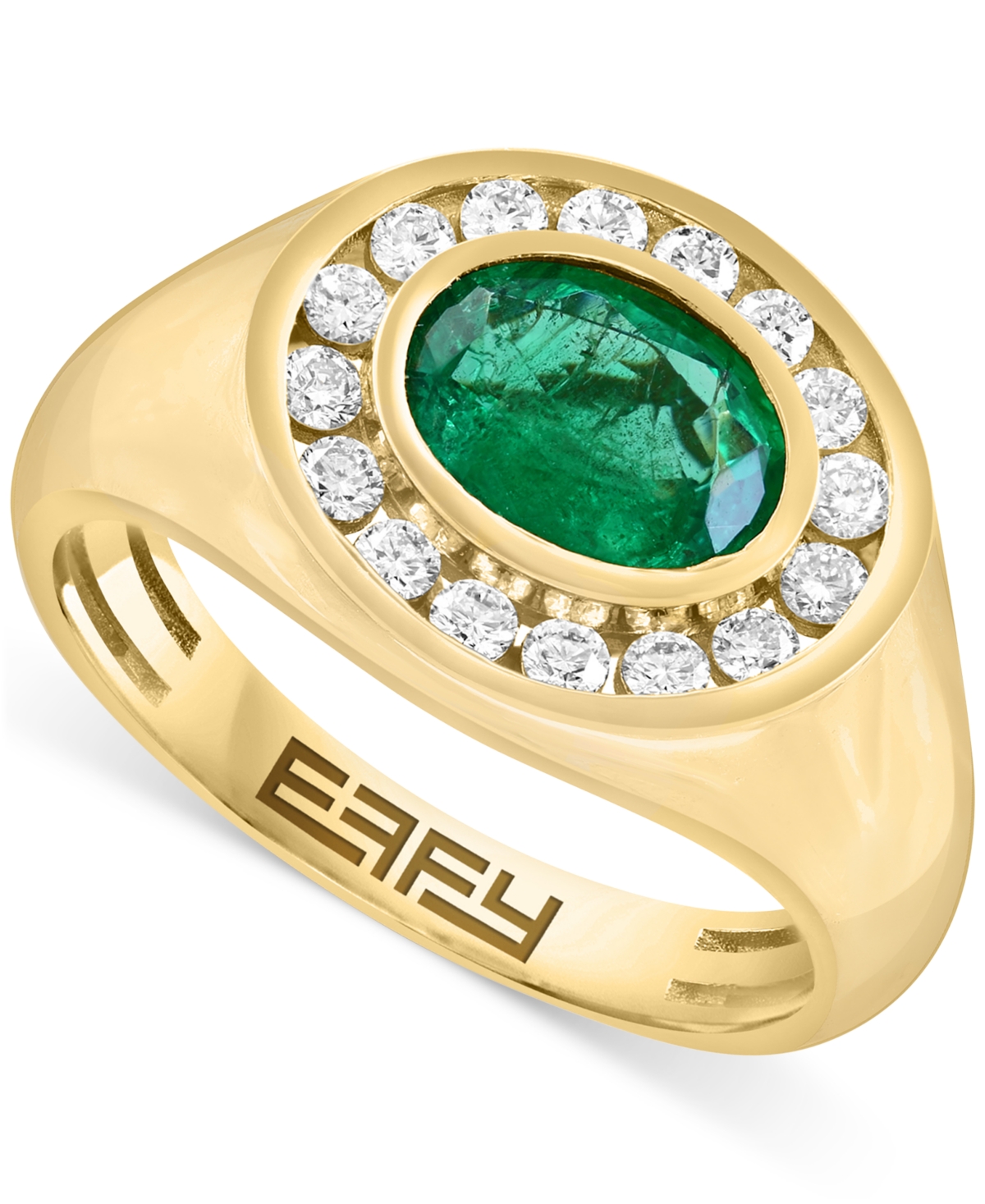 Shop Effy Collection Effy Men's Emerald (1-1/2 Ct. T.w.) & Diamond (1/2 Ct. T.w.) Halo Ring In 14k Gold In Yellow Gol