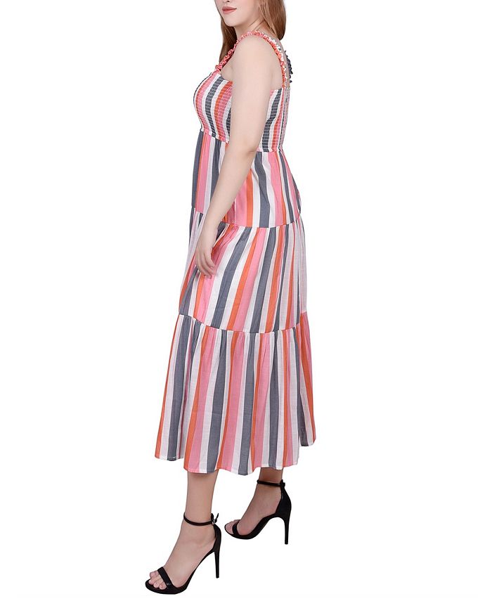 NY Collection Petite Smocked-Bodice Tiered Midi Dress - Macy's