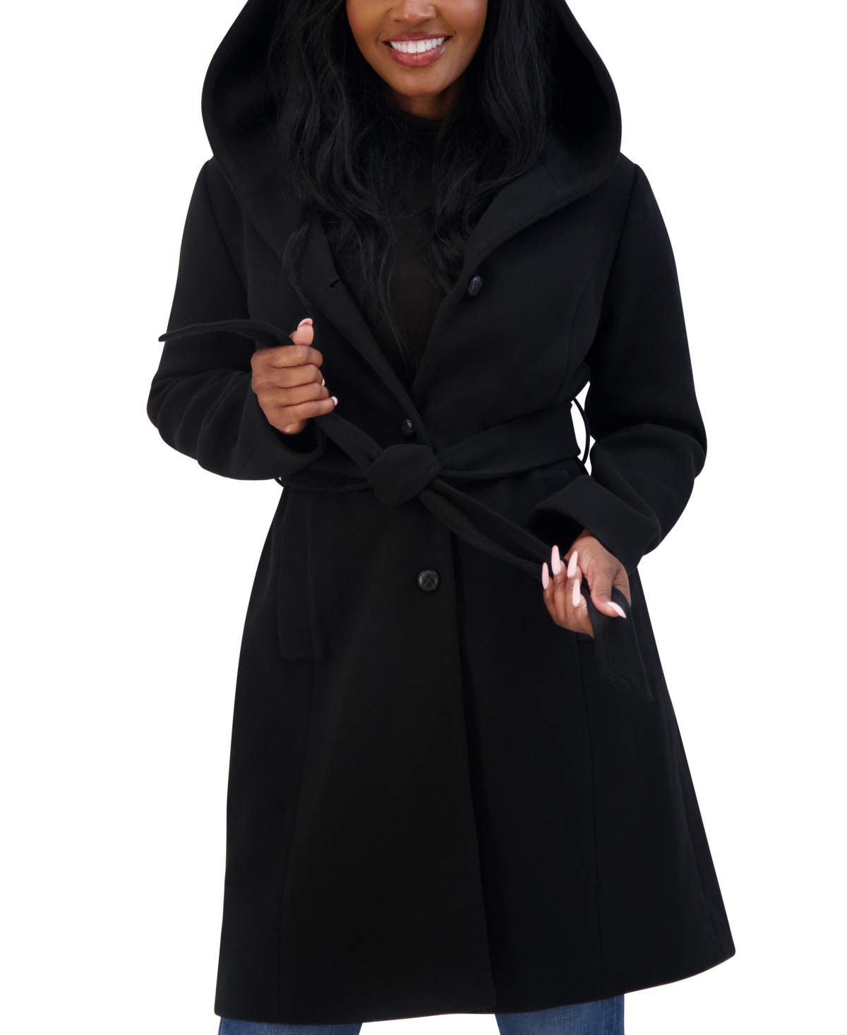 Steve Madden Women's Belted Hooded Wrap Coat, Created for Macy's
