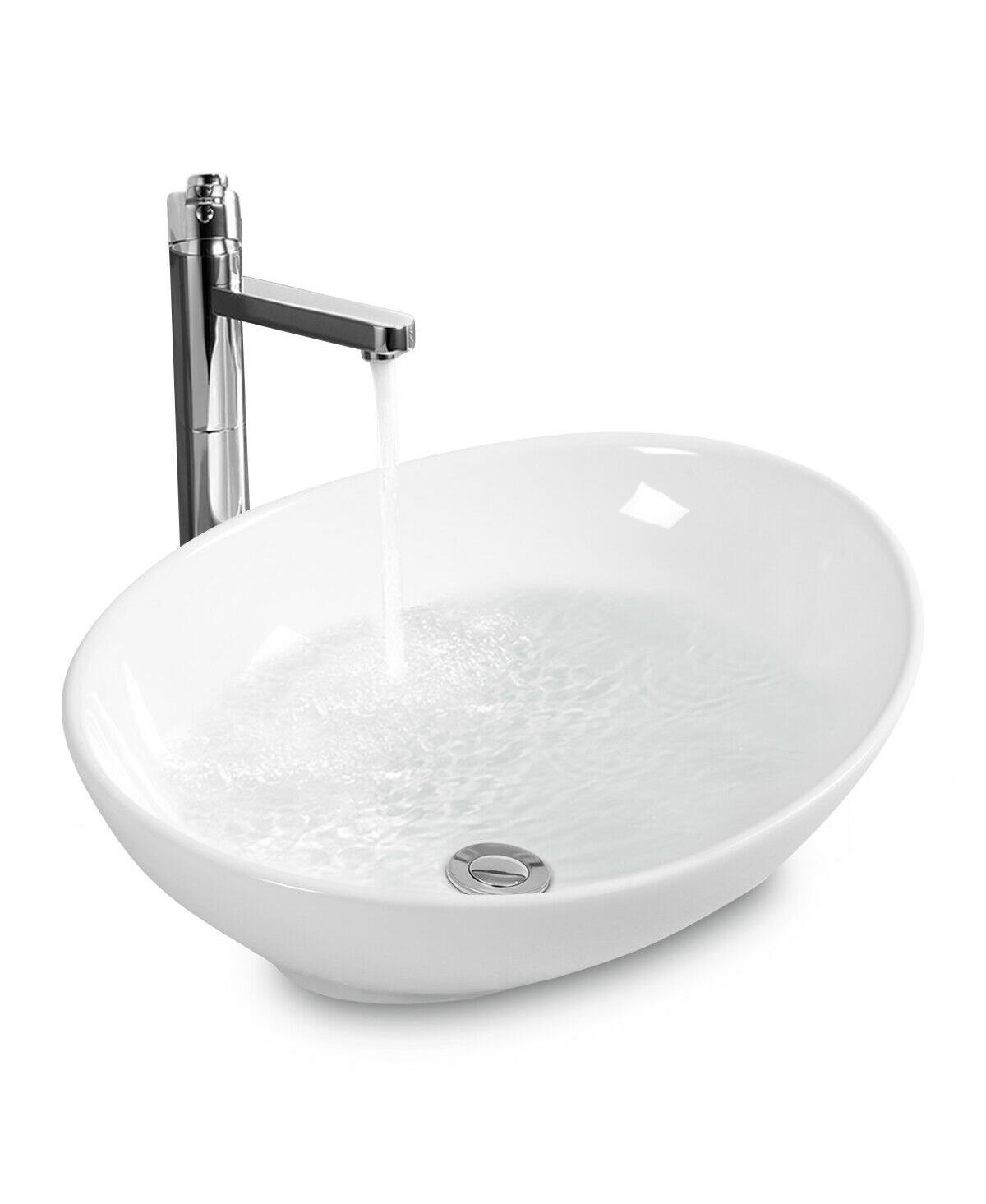 Oval Bathroom Basin Ceramic Vessel Sink - White
