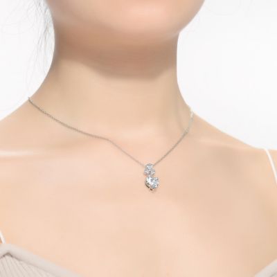 Sophisticated Sterling Silver White Gold Plated with Colored Heart Shaped Cubic Zirconia Pendant