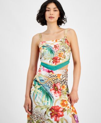 GUESS - Women's Bassma Scarf-Print Crop Top