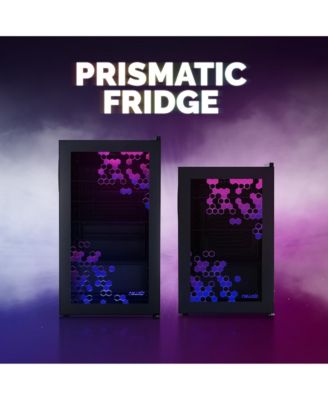 Prismatic Series 85 Can Beverage Refrigerator with RGB HexaColor LED Lights, Gaming Fridge, Mini Fridge for Game Room, Party Festive Holiday Fridge with Remote Control and Adjustable Shelves for Beer, Soda or Other Beverages / Drinks
