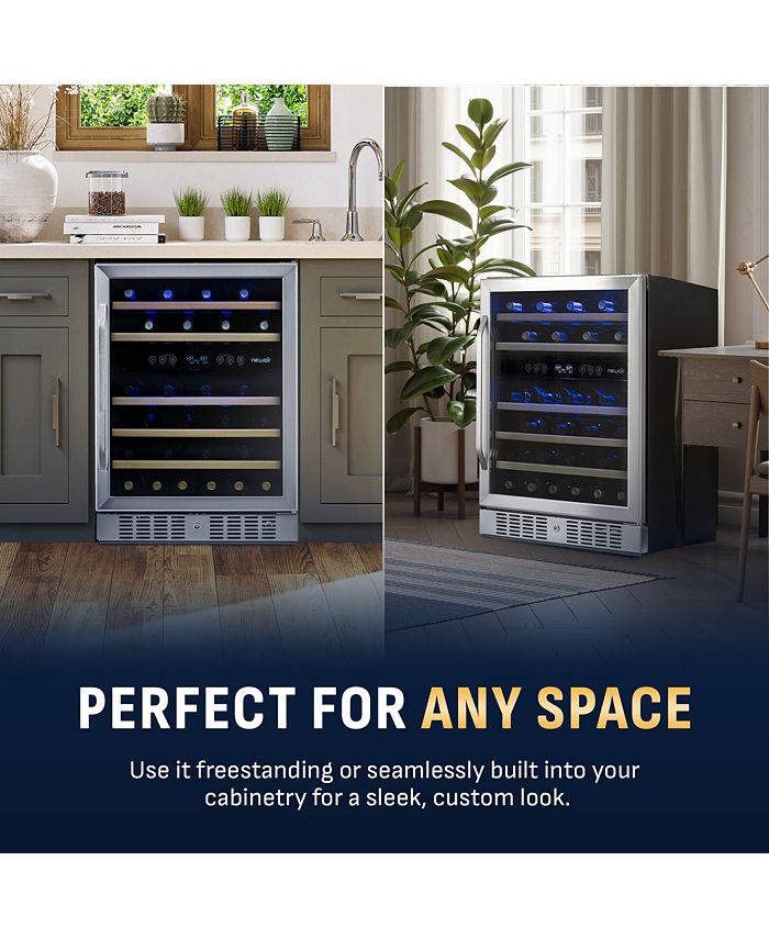 Newair 24 Inch Builtin 46 Bottle Dual Zone Compressor Wine Fridge in