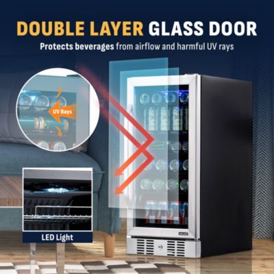 15" Built-in 96 Can Beverage Fridge in Stainless Steel with Precision Temperature Controls and Adjustable Shelves