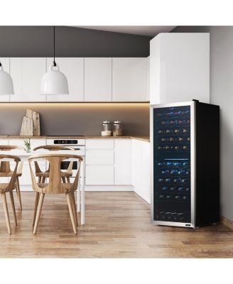 Freestanding 98 Bottle Dual Zone Compressor Wine Fridge with Low-Vibration Ultra-Quiet Inverter Compressor, Adjustable Racks and Exterior Digital Thermostat