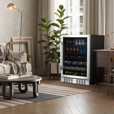 24" Built-in 177 Can Beverage Fridge in Stainless Steel with Precision Temperature Controls and Adjustable Shelves