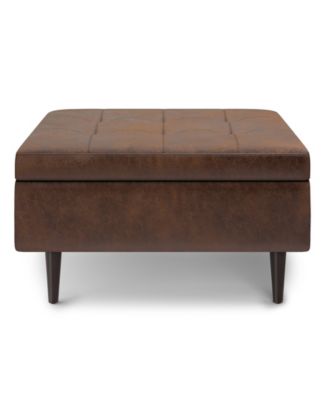 Oregon Storage Ottoman Bench with Tray in Satin Cream Pu Leather