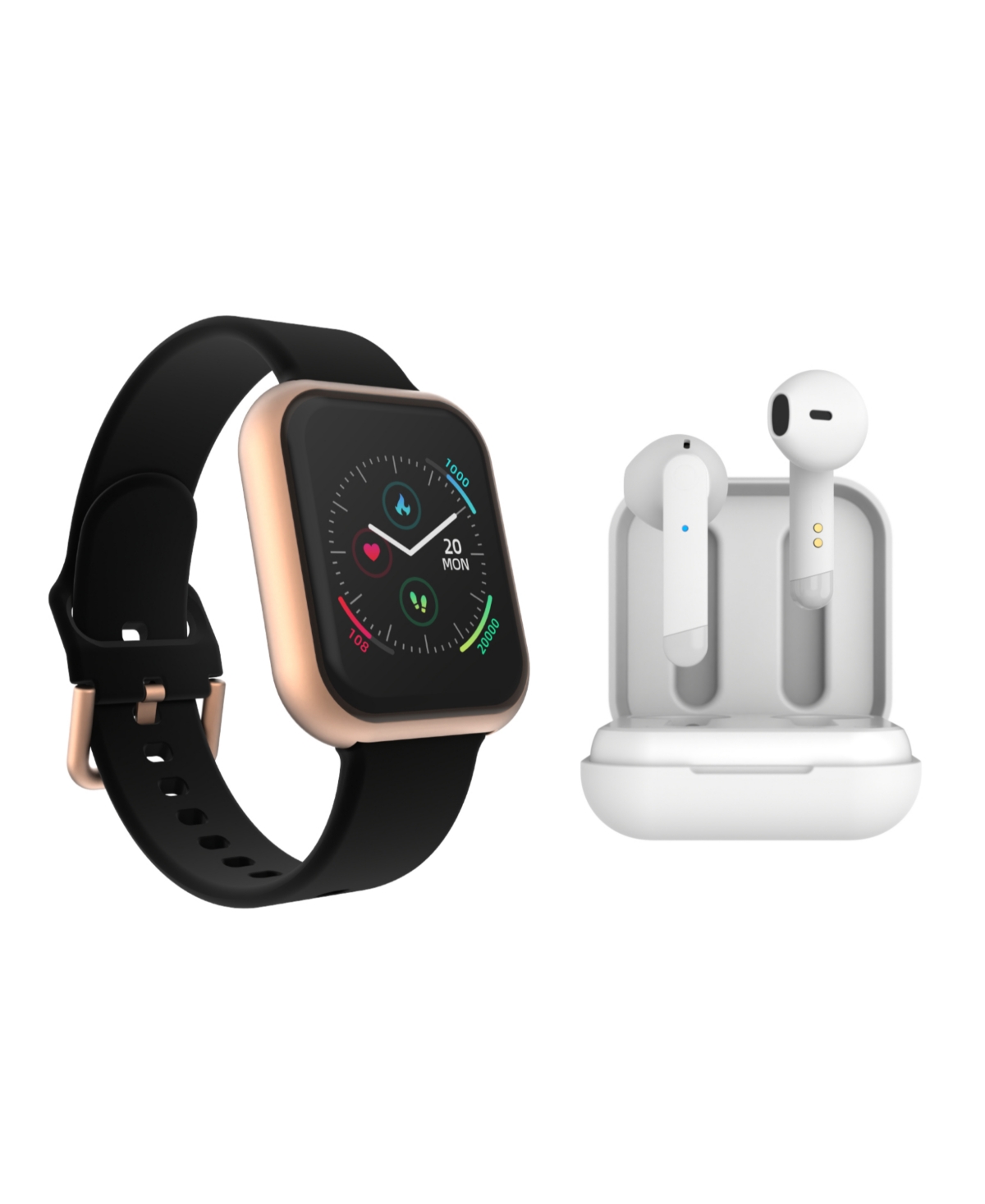 Air 3 Unisex Black Silicone Strap Smartwatch 40mm with White Amp Plus Wireless Earbuds Bundle - Black