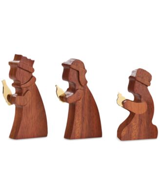 Acacia Wood Gold-Plate Accent Wisemen, Set of 3
