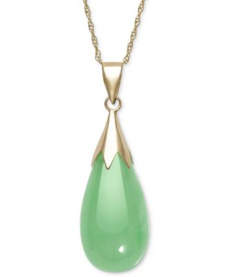 Dyed Jade  (10 x 20mm) Elongated Teardrop Pendant Necklace in 10k Gold