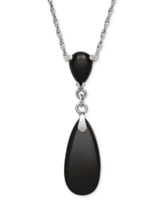 Black Onyx (8 x 18 mm) Teardrop Pendant in Sterling Silver