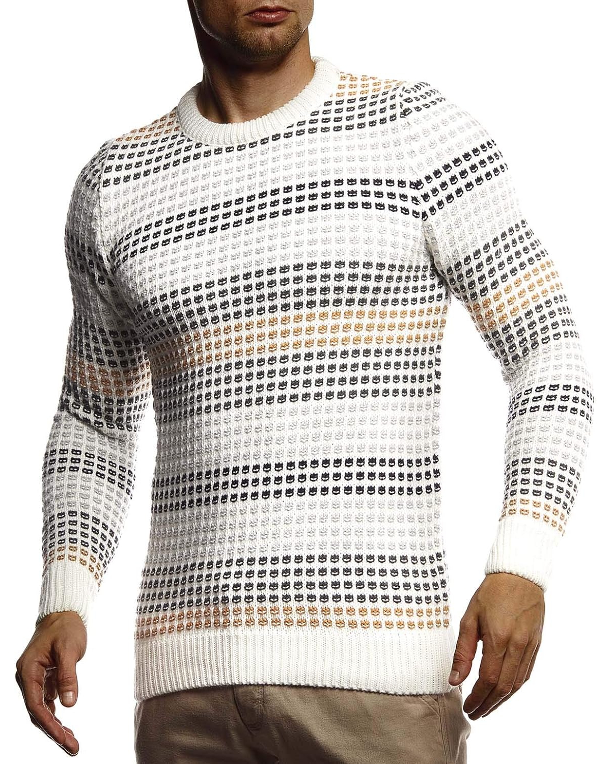 Leif Nelson Men's Stylish Sweater Longsleeve Pullover Sweatshirt Hoodie For Men Slim Fit In Beige