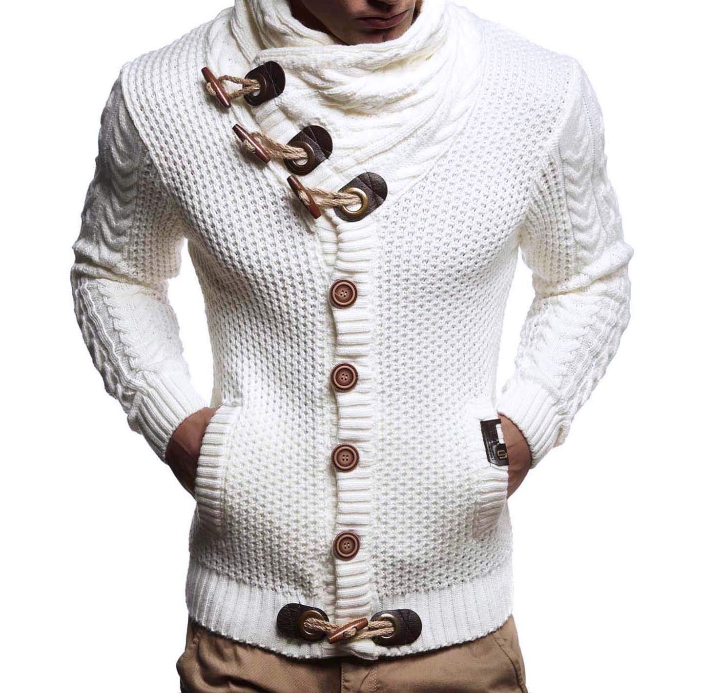 Мужская куртка Leif Nelson Knitted Turtleneck Jacket - Winter Cardigan Sweaters for Men, цвет: Белый — фото 3