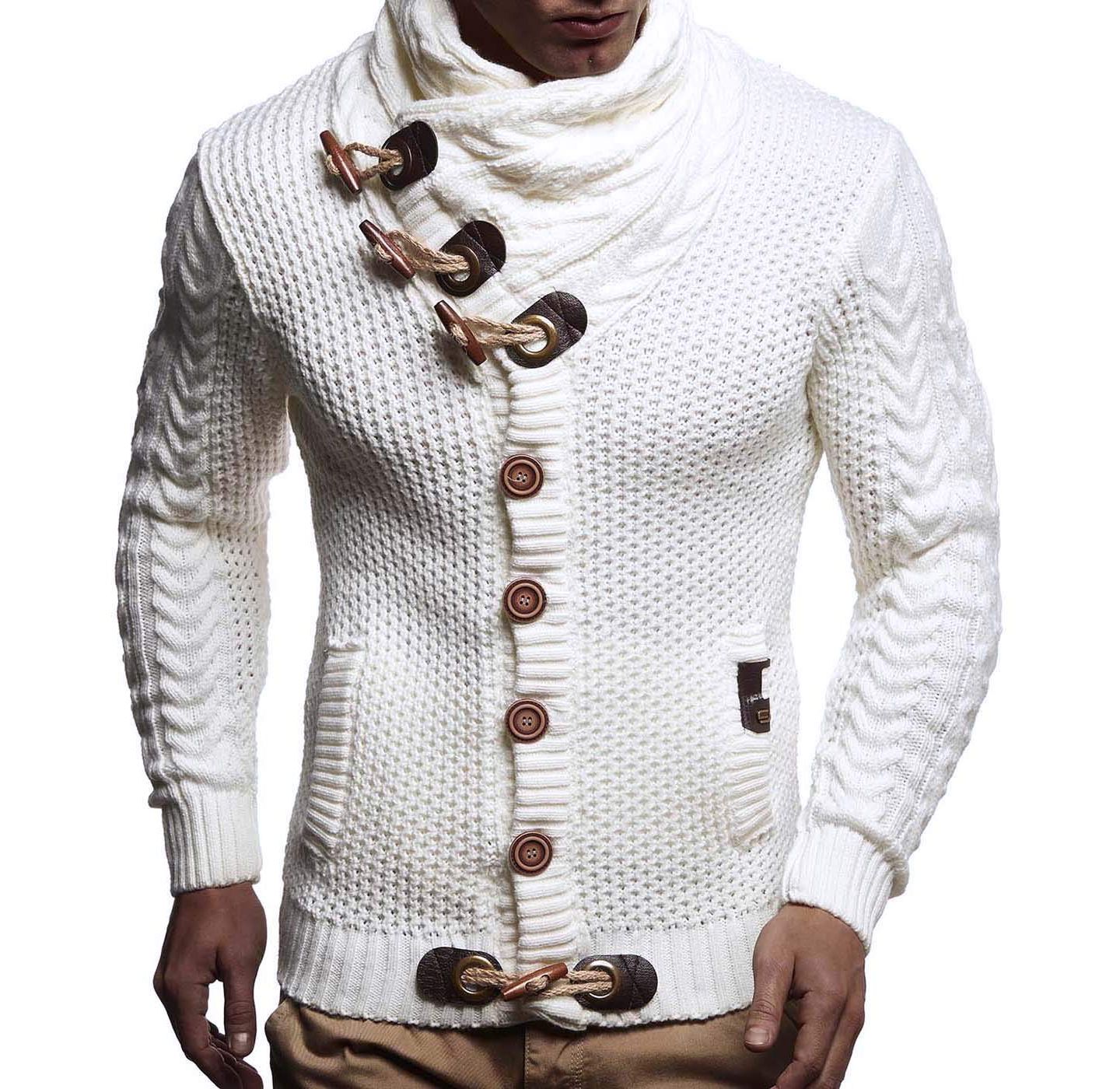 Мужская куртка Leif Nelson Knitted Turtleneck Jacket - Winter Cardigan Sweaters for Men, цвет: Белый — фото 1