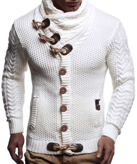 Мужская куртка Leif Nelson Knitted Turtleneck Jacket - Winter Cardigan Sweaters for Men, цвет: Белый