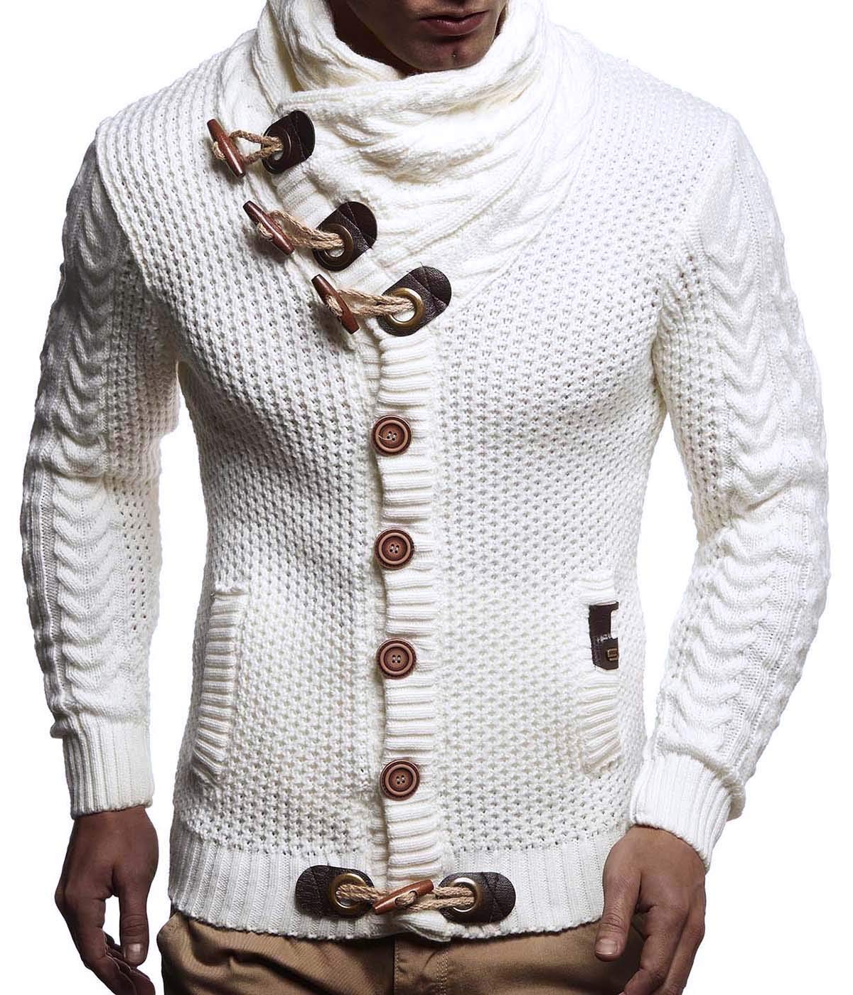 Men's Knitted Turtleneck Jacket - Winter Cardigan Sweaters for Men - White
