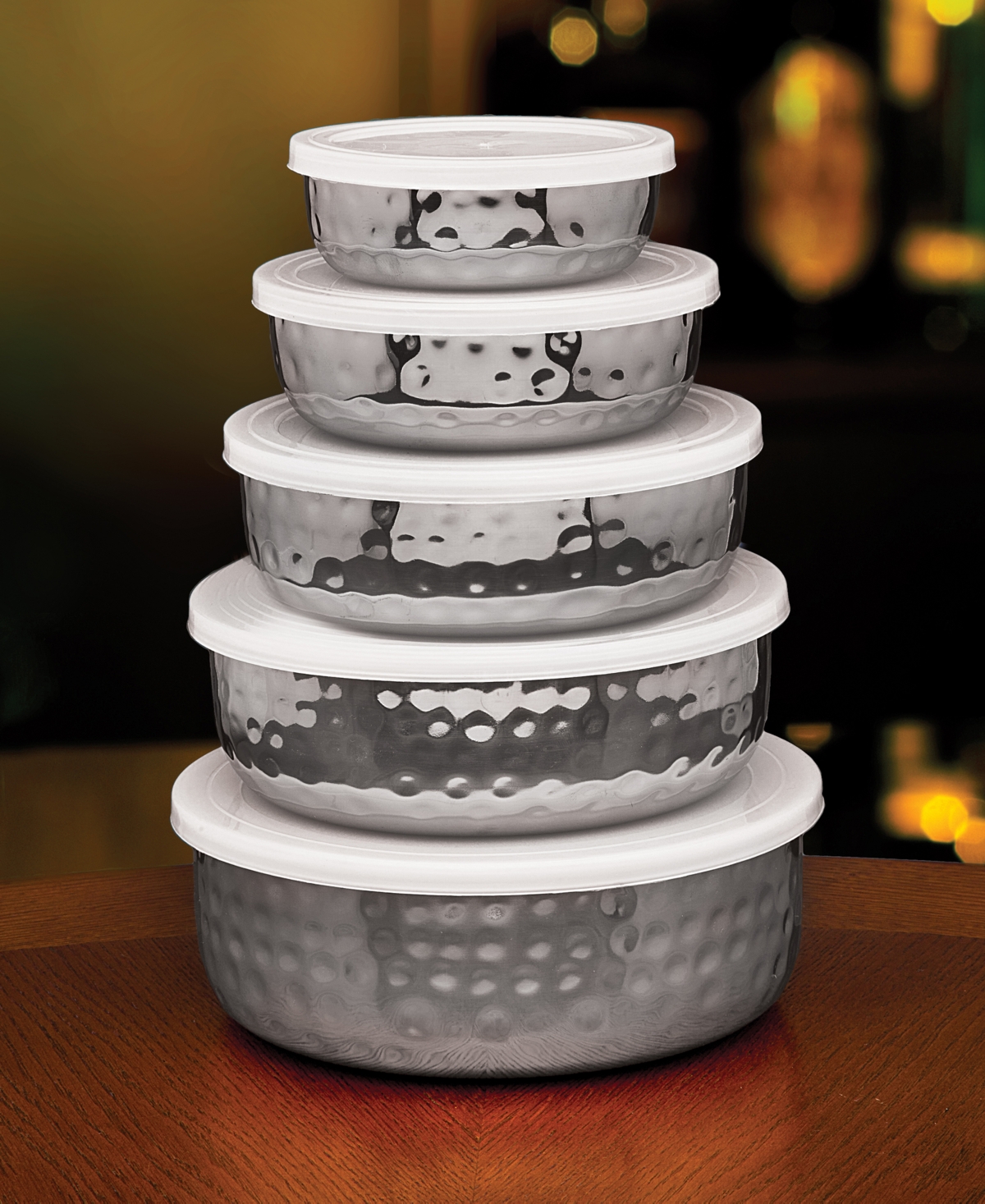 Godinger Hammered Silver-tone Bowls And Lids, Set Of 5 In Silver