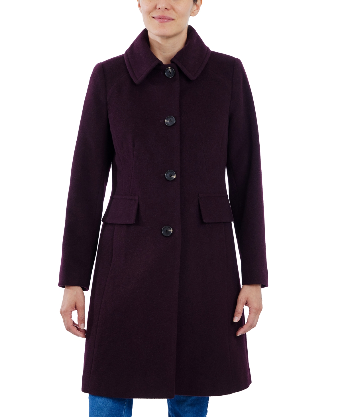 Anne Klein Women's Collared Button-front Walker Coat In Merlot