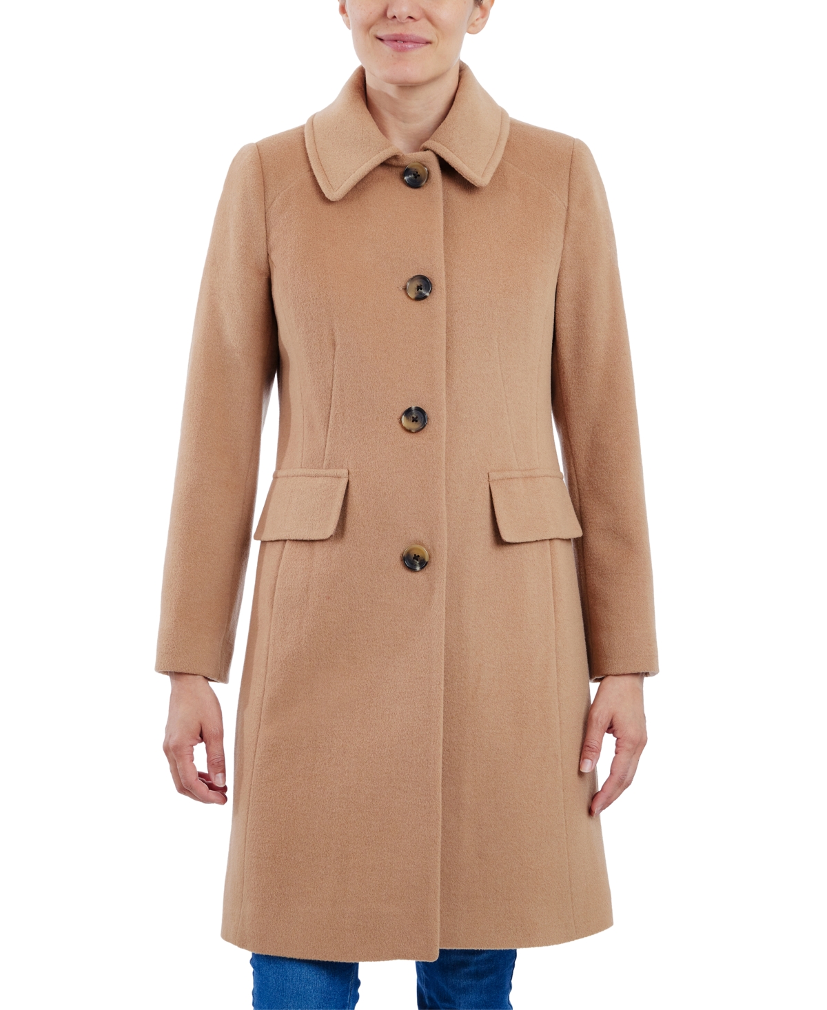 Anne Klein Women's Collared Button-front Walker Coat In Camel