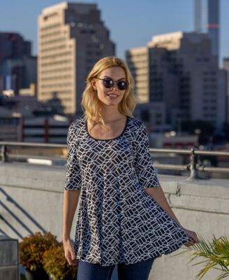 Print Elbow Sleeve Casual Tunic Top
