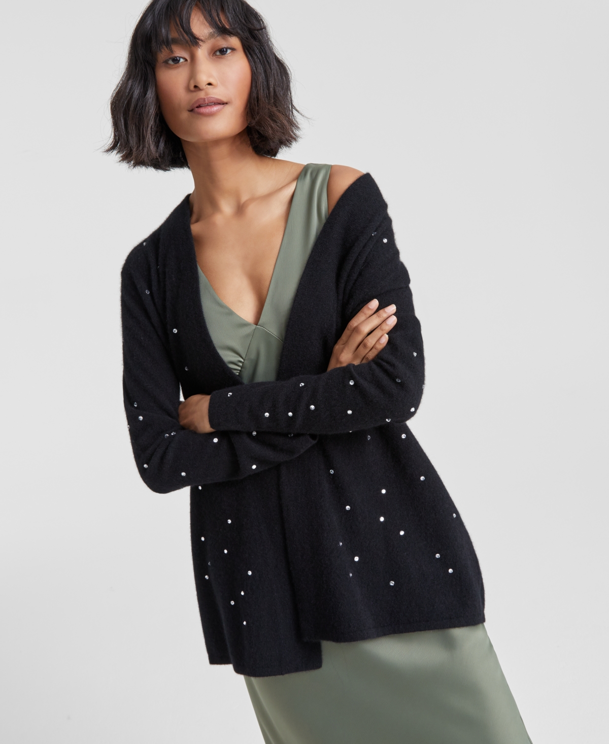Charter Club Women's Embellished Long-Sleeve 100% Cashmere Duster, Regular & Petites, Created for Macy's