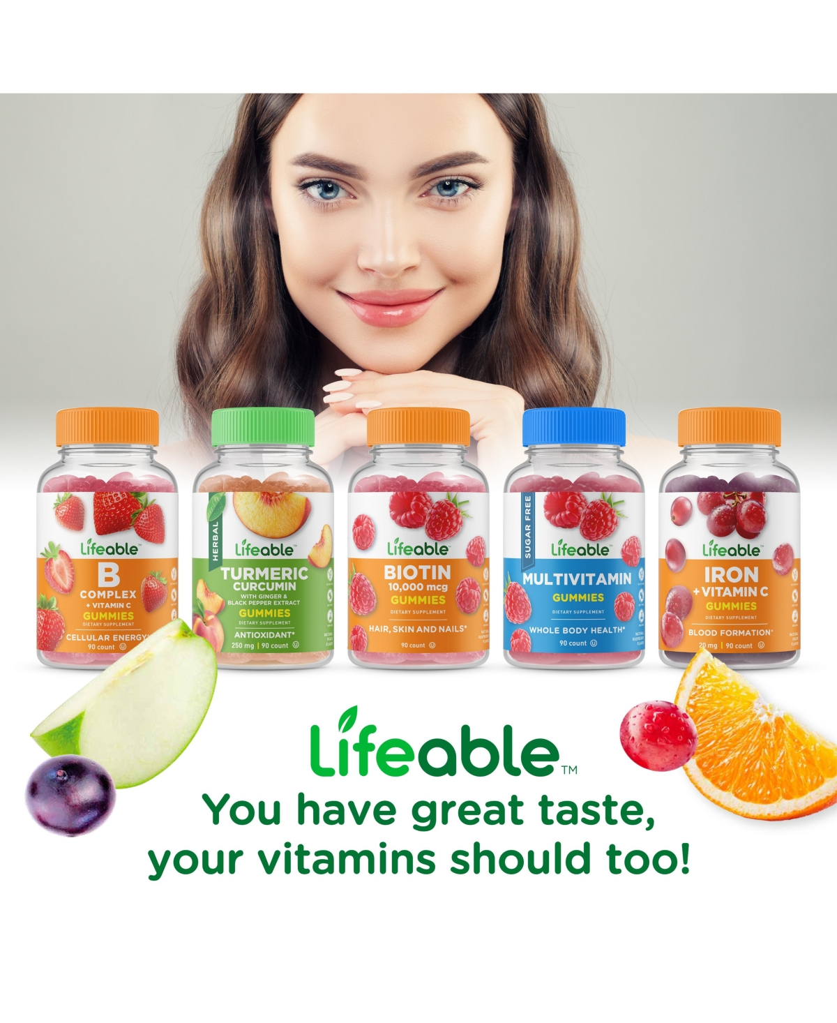 Lifeable Collagen peptides 100mg with Biotin 10,000mcg Gummies - Hair Skin And Nails Growth - Great Tasting Dietary Supplement Vitamins - Gummies