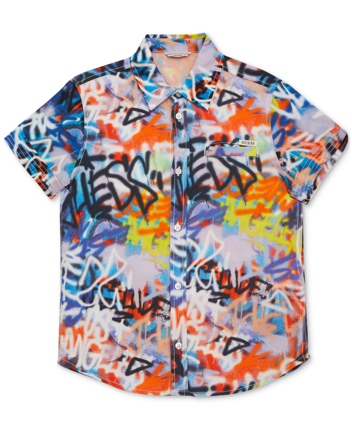 Shop Guess Big Boys Short Sleeve Printed Shirt In Blue Multi