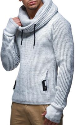 Men's Cowl Neck Knitted Pullover with Thumbhole Cuffs