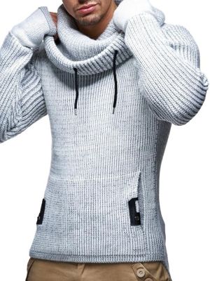 Men's Cowl Neck Knitted Pullover with Thumbhole Cuffs