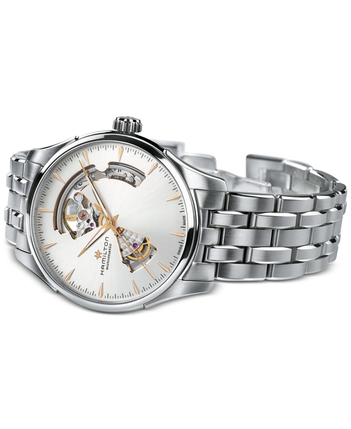 Мужские часы Hamilton Swiss Automatic Jazzmaster Open Heart на стальном браслете, 40 мм — фото 3